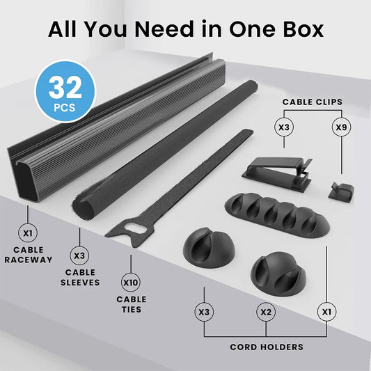 Desk Cable Management Kit – 32 Piece Organizer Set